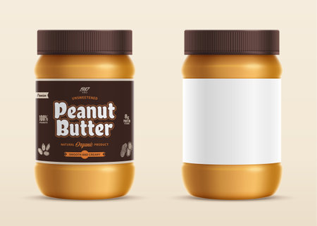 Peanut butter glass jar mockup with a label. food label designのイラスト素材