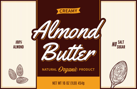 Almond butter label and packaging design template. vector almond illustrationのイラスト素材