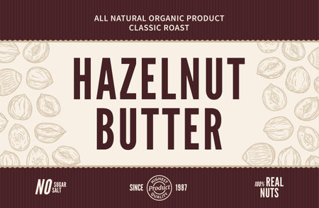 Hazelnut butter label and packaging design template. vector hazelnut illustrationのイラスト素材
