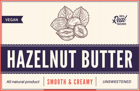 Hazelnut butter label and packaging design template. vector hazelnut illustrationのイラスト素材