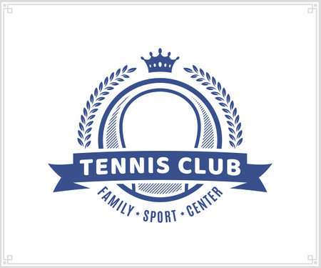 Tennis club logo. Sport label with sample text. Tennis emblem for tournament, recreation and clubhouseのイラスト素材