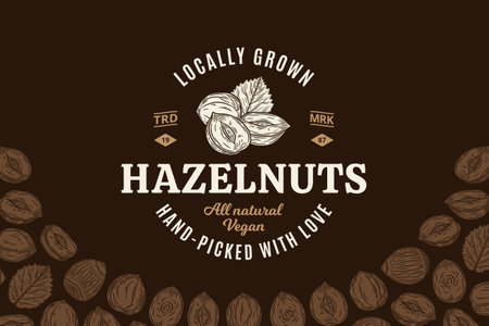 Vector hazelnuts vintage logo. hazelnuts seeds and shells illustrationのイラスト素材