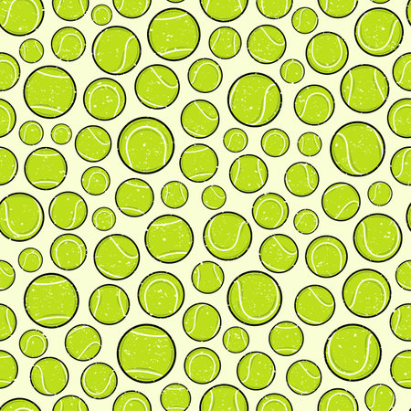Vector grunge colorful tennis balls seamless pattern or backgroundのイラスト素材