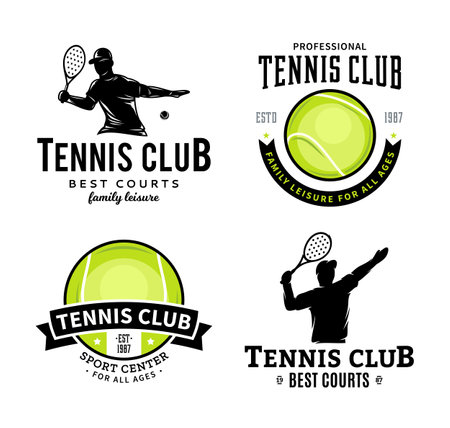 Set of tennis club logo with tennis player and ballのイラスト素材