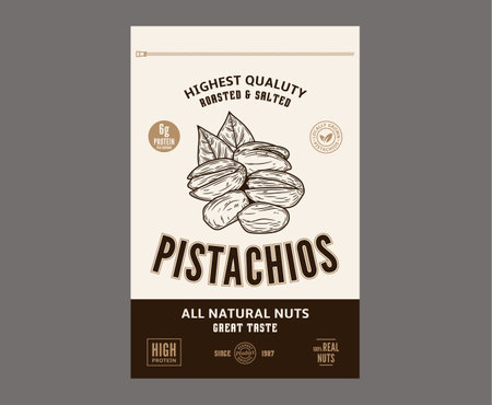 Pistachio nut packaging or label design template. Vector pistachio nut illustrationのイラスト素材