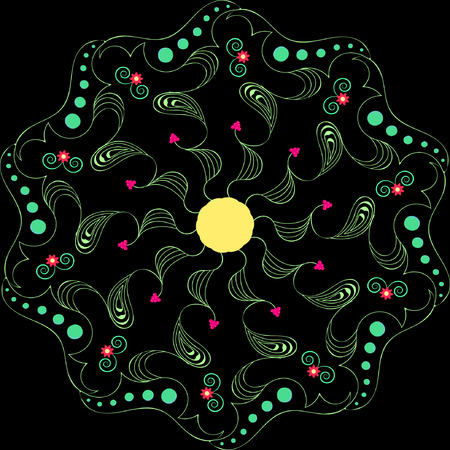 Round floral pattern on a dark backgroundのイラスト素材
