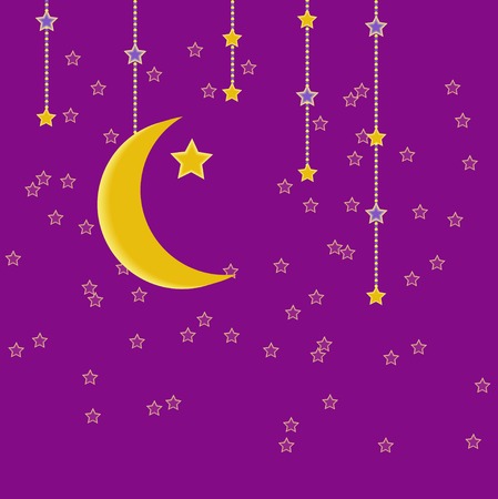 Traditional garland of Ramadan Kareem .Holy month of muslim community.Hand drawing hanging arabic star and moon . Vector backgroundのイラスト素材