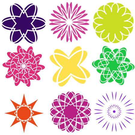 Set of flat icon flower icons in silhouette isolated on white.のイラスト素材