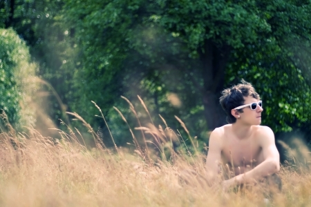 Boy in fieldの写真素材