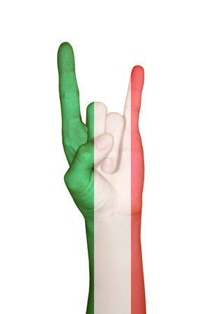 Hand covered in flag of Italyの写真素材