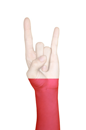 Hand covered in flag of Polandの写真素材