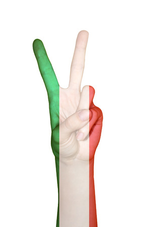 Hand covered in flag of Italyの写真素材
