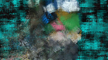 Abstract art work with colorful splashes and squaresの写真素材