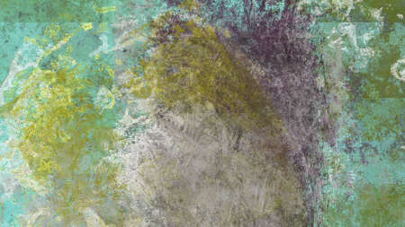 Abstract art work with green, bronze and purple splashes with free and square patternの写真素材