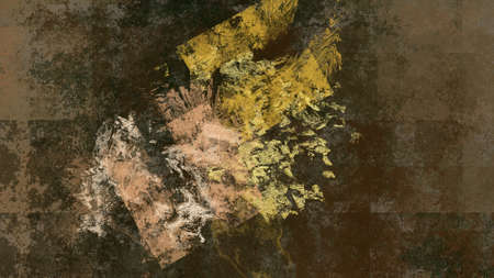 Abstract art work with yellow and brown splashes with free and square patternの写真素材