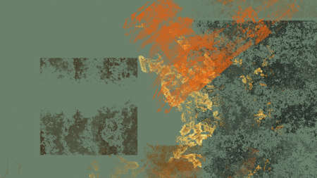 Abstract art work with green, yellow and orange splashesの写真素材