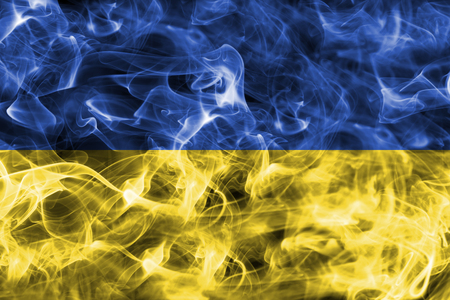 Ukraine smoke flagの写真素材