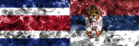 Costa Rica vs Serbia smoke flagの写真素材