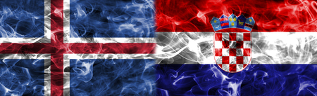 Iceland vs Croatia smoke flagの写真素材