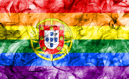 Portugal gay smoke flag, LGBT Portugal flagの写真素材