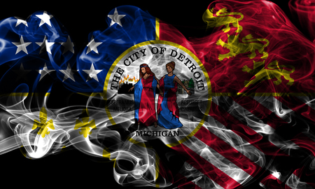 Detroit city smoke flag, Michigan State, United States Of Americaの写真素材