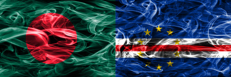 Bangladesh vs Cape Verde smoke flags placed side by side. Thick colored silky smoke flags of Bangladesh and Cape Verdeの写真素材