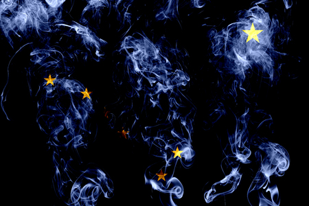 National flag of Alaska made from colored smoke isolated on black backgroundの写真素材