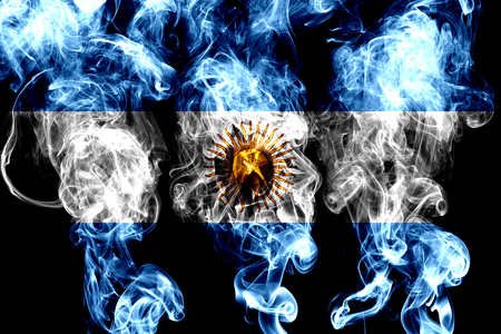 National flag of Argentina made from colored smoke isolated on black backgroundの写真素材
