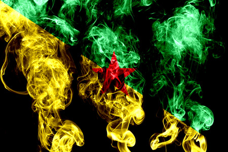 National flag of French Guiana made from colored smoke isolated on black backgroundの写真素材