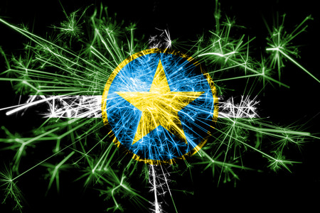 Jackson, Mississippi fireworks sparkling flag. New Year 2019 and Christmas party conceptの写真素材