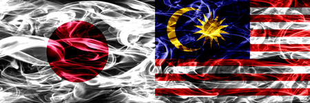 Japan vs Malaysia, Malaysian smoke flags placed side by sideの写真素材