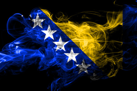 Bosnia and Herzegovina colorful smoking flagの写真素材
