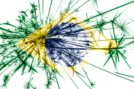 Brazil fireworks sparkling flag. New Year 2019 and Christmas party conceptの写真素材