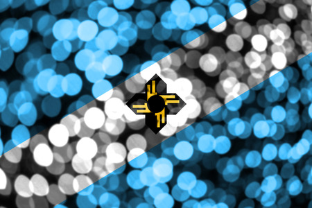 Madison, Wisconsin abstract blurry bokeh flag. Christmas, New Year and National day concept flag. United States of America.の写真素材