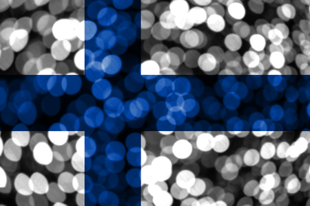 Finland abstract blurry bokeh flag. Christmas, New Year and National day concept flag.の写真素材