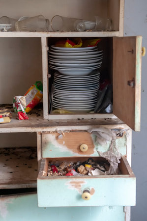 Old dirty kitchen detail in abandoned houseの写真素材