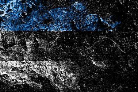 Estonia smoky mystical flag on the old dirty wall backgroundの写真素材