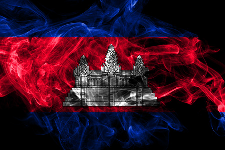 Cambodia smoke flag isolated on black backgroundの写真素材
