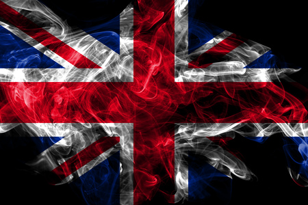 United Kingdom smoke flag isolated on black backgroundの写真素材