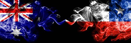 Australia vs Chile, Chilean smoky mystic flags placed side by side. Thick colored silky smokes combination of national flags of Australia and Chile, Chileanの写真素材