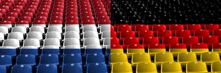 Netherlands, Germany stadium seats concept. European football qualifications games.の写真素材