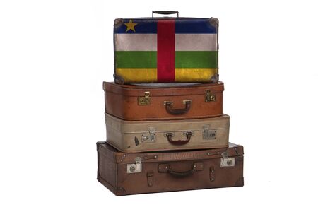 Central African Republic travel concept. Group of vintage suitcases isolated on white backgroundの写真素材