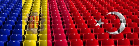 Andorra, Andorran, Turkey, Turkish, flip stadium seats concept. European football qualifications games.の写真素材