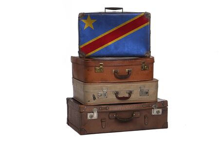 Democratic Republic of the Congo travel concept. Group of vintage suitcases isolated on white backgroundの写真素材