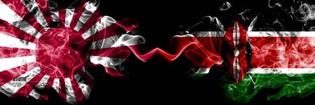 Japan rising sun naval vs Kenya, Kenyan smoky mystic states flags placed side by side. Thick colored silky travel abstract smokes bannersの写真素材