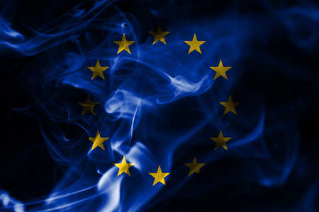 EU smoke flag, European Union flagの写真素材