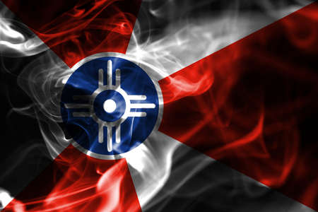 Wichita city smoke flag, Kansas State, United States Of Americaの写真素材