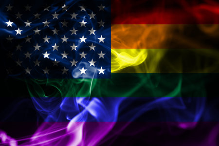 USA gay  smoke flag, LGBT USA flagの写真素材