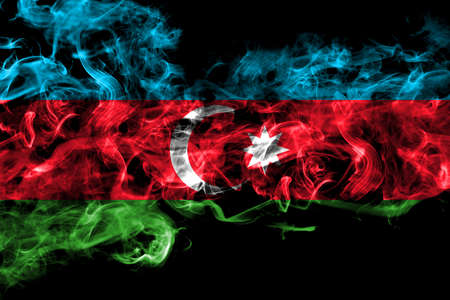 Azerbaijan, Azerbaijani smoke flag isolated on black backgroundの写真素材