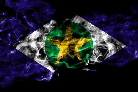 Brazil, Brazilian, Mato Grosso smoke flag isolated on black backgroundの写真素材
